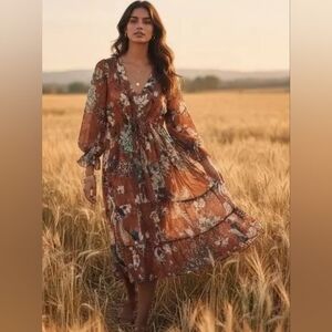 HEMANT & NANDITA Zeri Peasant Dress - 6